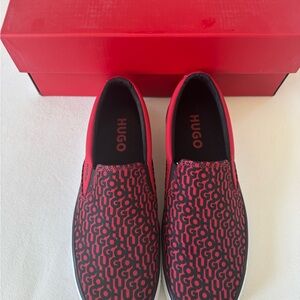 HUGO Men's Red and Black Logo shoes size 9